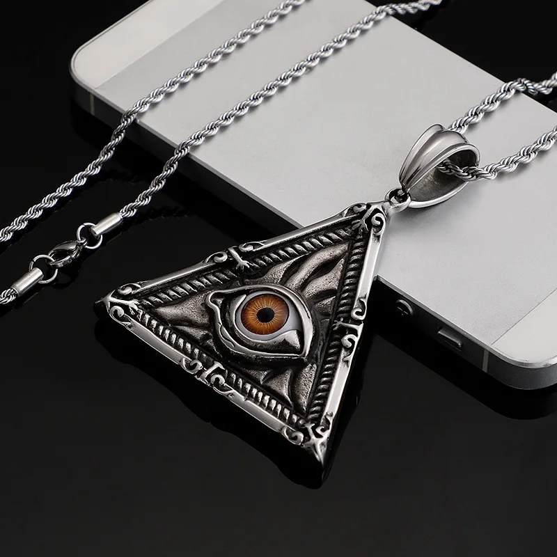 Stainless Steel Triangle Pendant Horus Eye Retro Punk Titanium Steel Pendant Personality Jewelry