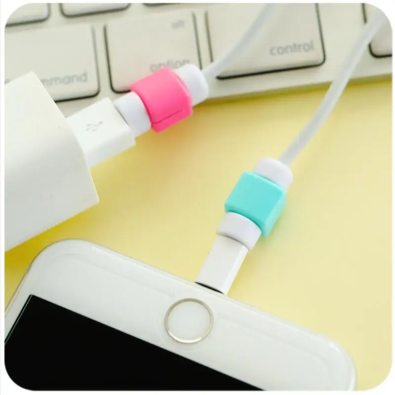 10pcs/lot Cute Cable earphones Protector For iPhone USB Colorful Data Charger Earphone Cable Cover protetor de cabo