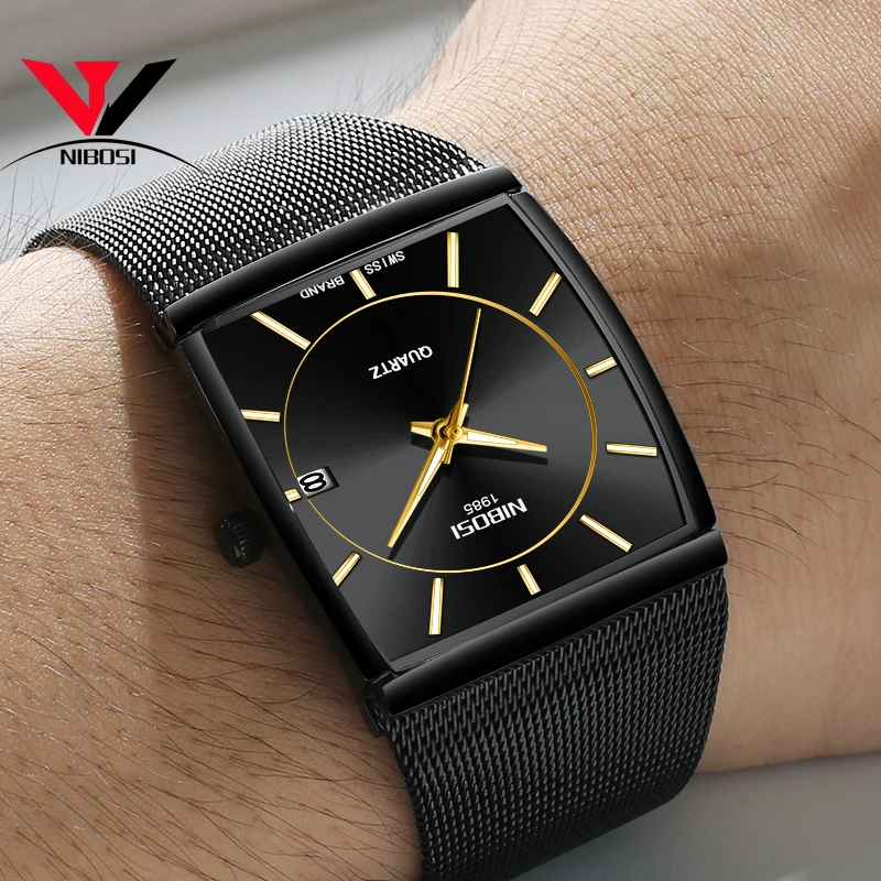 2018 New Square Watch Men Top Brand Luxury Mesh Strap Fashion Dress Wrist Watch Analog Quartz-watch Montre Homme 2018 Man Clock