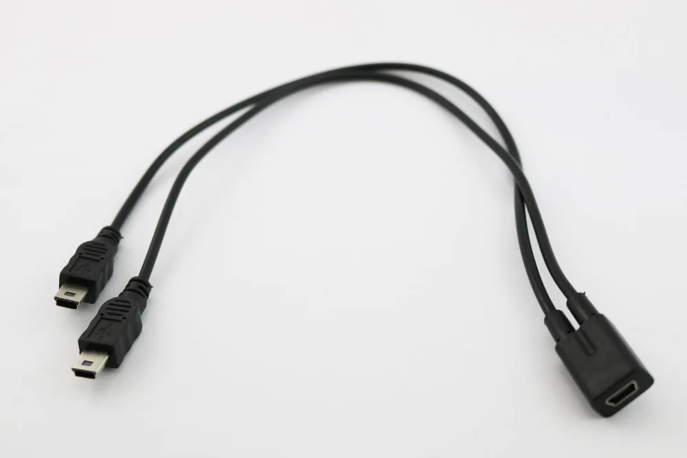 1pc Mini USB 2.0 Female To Dual 2x Male Splitter Y Extension Charger Adapter Cable Cord 30cm