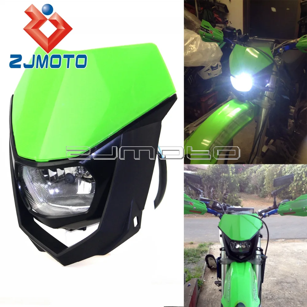 Faro delantero Universal verde para moto de cross, carenado deportivo doble para Motocross Enduro H4 35W, faro delantero para Kawasaki KX KLX KLR KX