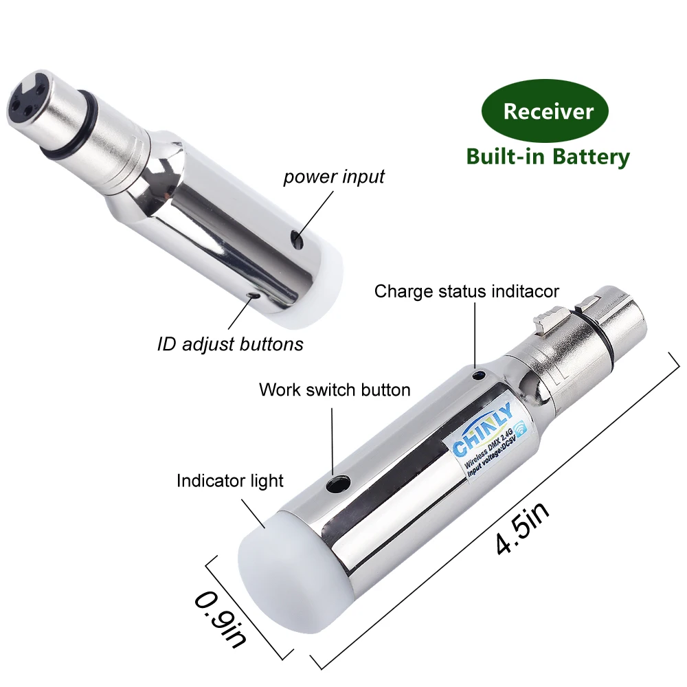 Transmisor Inalámbrico DMX512 2,4G, receptor de batería integrada, controlador de luces láser DMX, efecto de iluminación de escenario, emisor DMX,