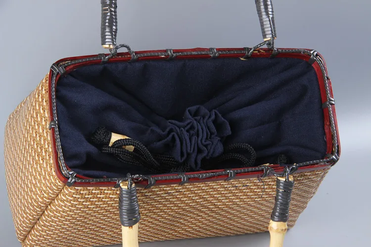26*16CM Vintage Hand-woven Rattan Bamboo Japanese-style Art Bamboo Women Boutique Rattan Bag Handbag Tea Storage Bag A4535