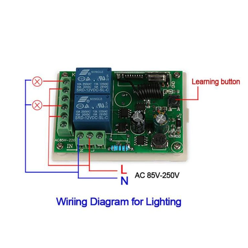 2CH QIACHIP 433 MHz AC 110 V 220 V Sem Fio RF Interruptor de Controle Remoto Transmissor + Receptor de RF Relé Para abridor Da Porta Da Garagem luz