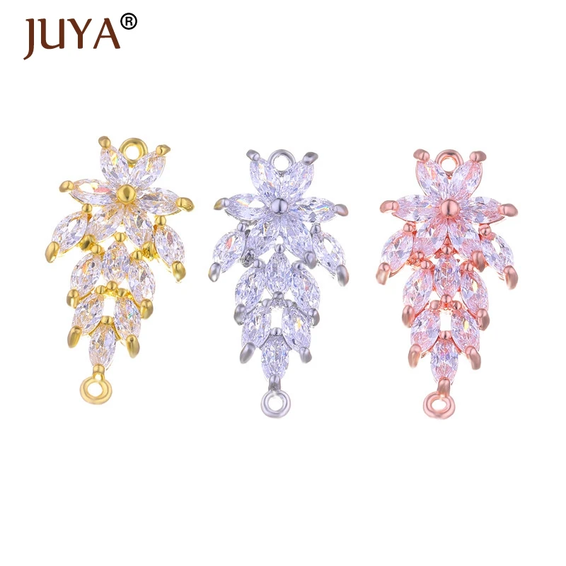 Jewelry Findings Components Luxury Cubic Zirconia Crystal Flower Connectors For Diy Bracelets Necklace Earrings Accessories