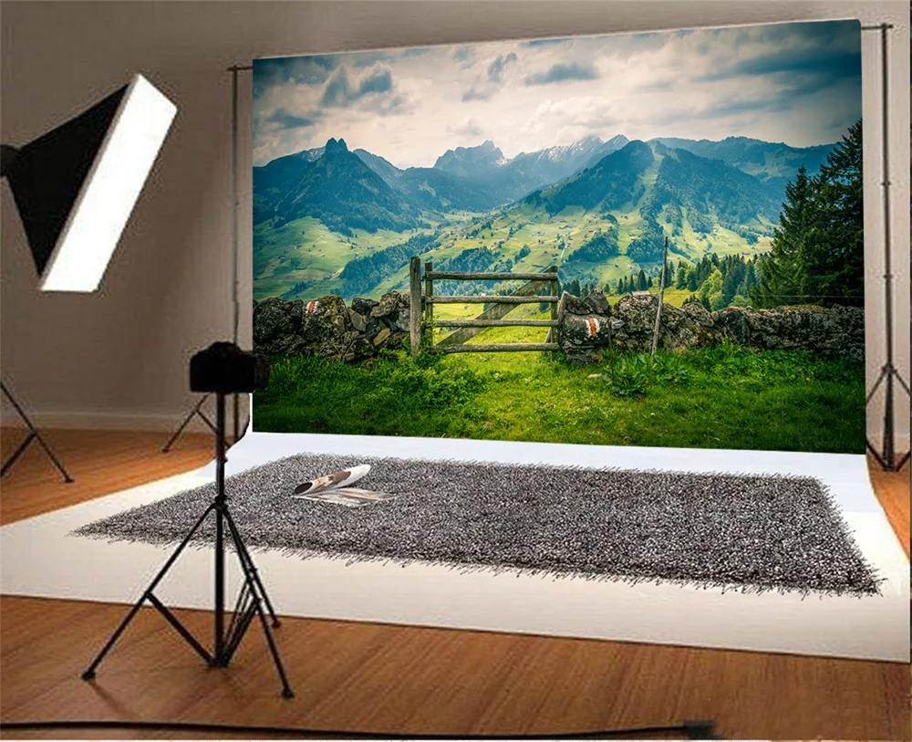 Laeacco Nông Thôn Cảnh Quan Thiên Nhiên Photophone Núi Đồng Cỏ Chụp Ảnh Nền Chân Dung Ảnh Phông Nền Photozone Đạo Cụ