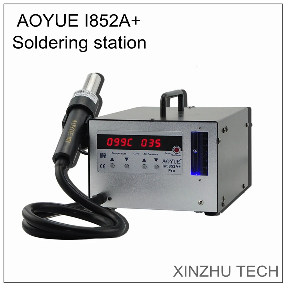 AOYUE Int 852A + محطة لحام بشاشة رقمية ، مسدس هواء ساخن ، قلم شفط فراغي ، محطة إعادة صياغة ، محطة تسخين بالأشعة تحت الحمراء