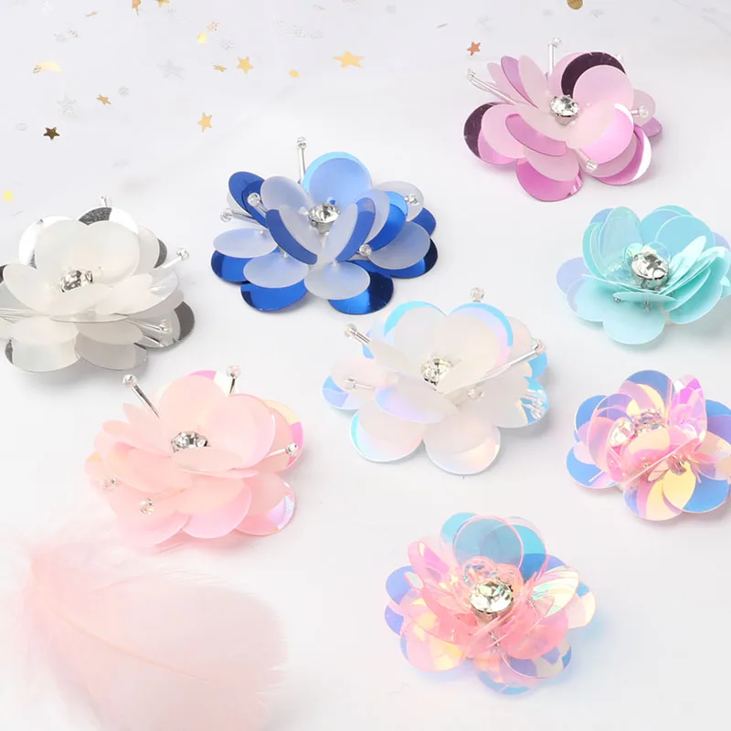 High Quality 3D Handmade Sequins Beads Flower Applique Patches For Hair Clip Bags Brooch Dress Embroidery DIY Sewing Accessories