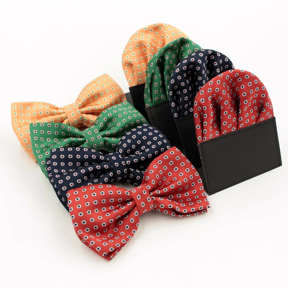 

Gentleman's Adjustable Leisure Bowtie Hanky Set Cravat Handkerchief With Dots Small Floral Butterfly Easy Pocket Square