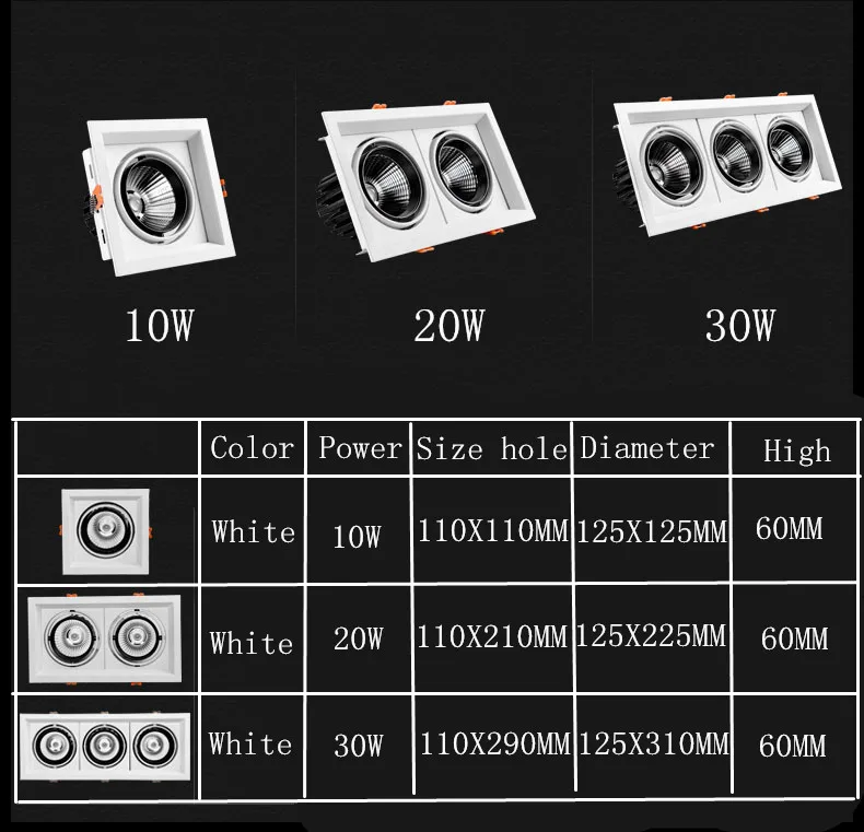 Imagem -06 - Diodo Emissor de Luz Downlight Spot Led Luz de Teto Regulável Ac110v 220 v w 10 20 w Recesso Lâmpada Ponto Luz Led Cob Downlights Alta Qualidade