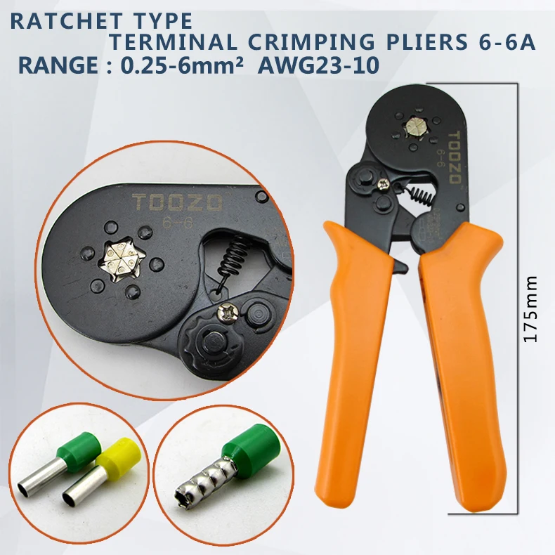 HSC8 6-6 0.25-6mm 23-10AWG MINI TYPE SELF ADJUSTABLE CRIMPER PLIER terminals crimping tools tube terminal crimp tool