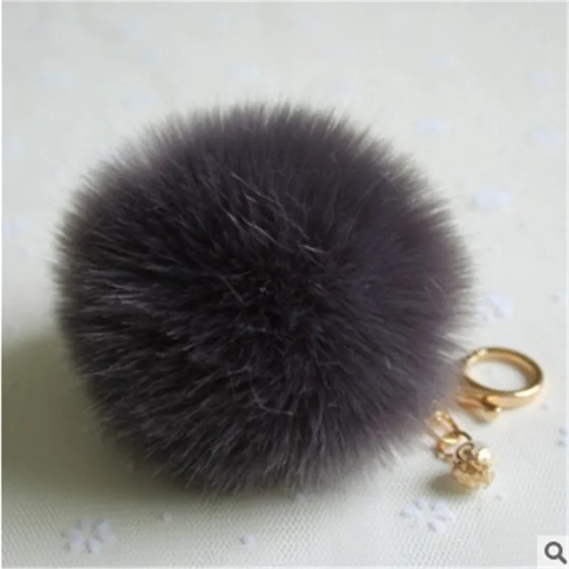 Cute Girls Fluffy Pompon Rabbit Fur Ball Pom Pom Keychain Pearl Charms Pompon Key Chain On Bag Car Trinket Jewelry Party Gift