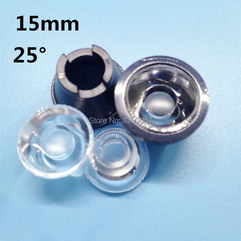 50set/lot, LED lens 15mm concave lenses 25 degrees with holder set sell, optical lens 1W 3W power   lens Reflector Collimator