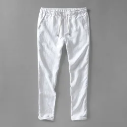 Designer New white pants men linen brand trousers men flax long elastic loose pants mens 30-40 size 5 colors pantalon hombre