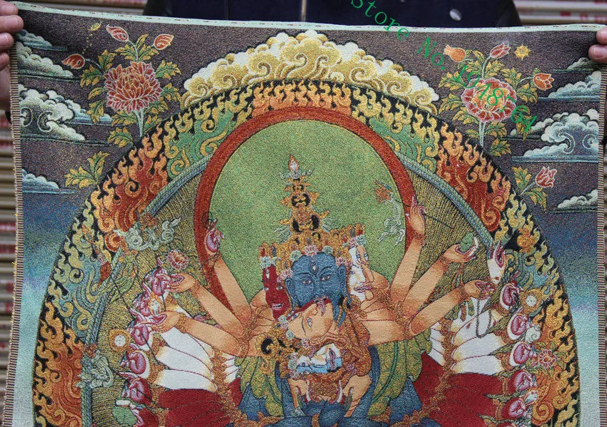 36 inch Tibet Silk embroidery Kalachakra Kalacakra Buddha Tangka Thangka Paintings Mural