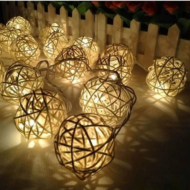 

Рождественские светодиодные шарики из ротанга, 5 м, аккумулятор USB / AA для наружного освещения, праздника, внутреннего дворика, гирлянда вечерние ринки, свадьбы
