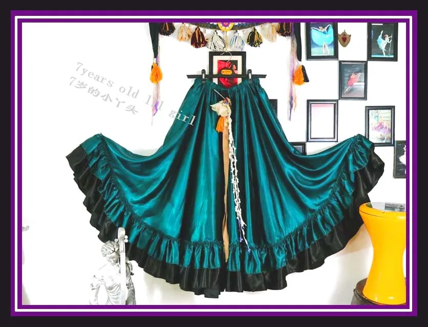 720 Belly Gypsy Skirt Belly Dance Ruffle Flamenco Skirt  tribal belly dance Satin silk 22yards skirt with border  FH1-6