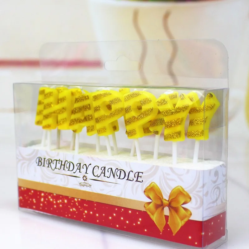 Gold Sliver Yellow Happy Birthday Letter Candles Cake Decoration Birthday Party Supplies Lovely Birthday Candles W9288