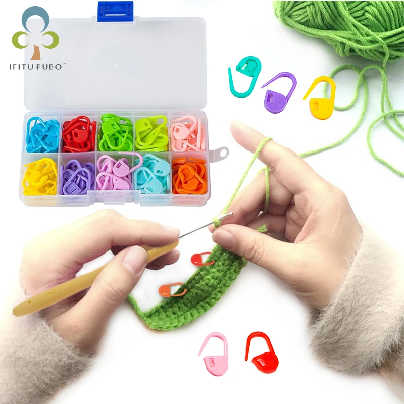 100pcs Mixed Color Mini Kniting Holder Needle Clip Craft Crochet Locking Plastic Mark Hook Kniting Accessories High Quality GYH