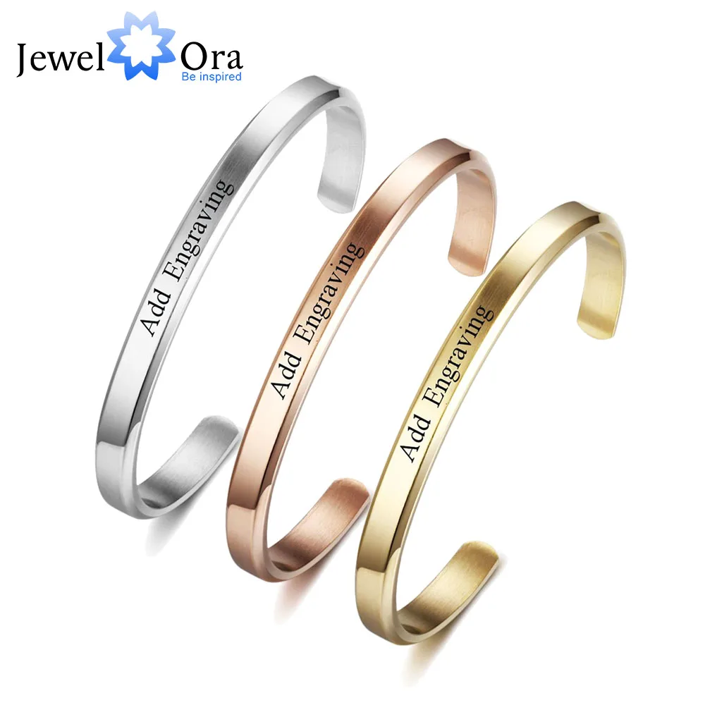 

6mm Width Personalized Gift Engraved Name ID Bangle For Women Jewelry Stainless Steel Bracelets & Bangles (JewelOra BA102300)