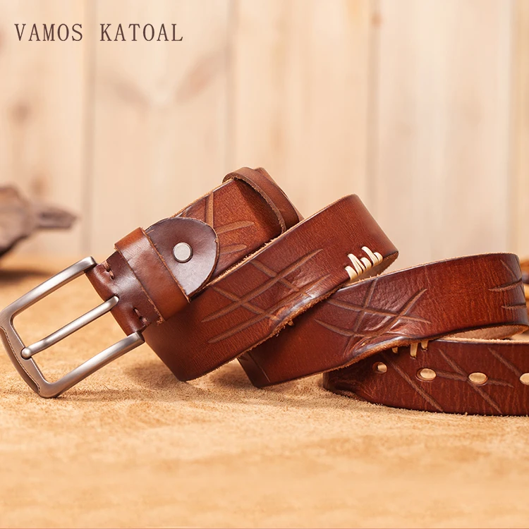 

VAMOS KATOAL Men Belt For Men Handmade Crown Cowskin Genuine Leather Personality Vintage Men belt High Quality Male Strap