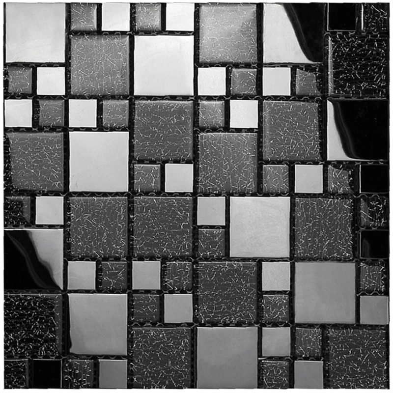 Azulejos de mosaico de cristal de mezcla de Metal negro europeo, decoración de pared de salón, respaldo de cocina, marco de chimenea