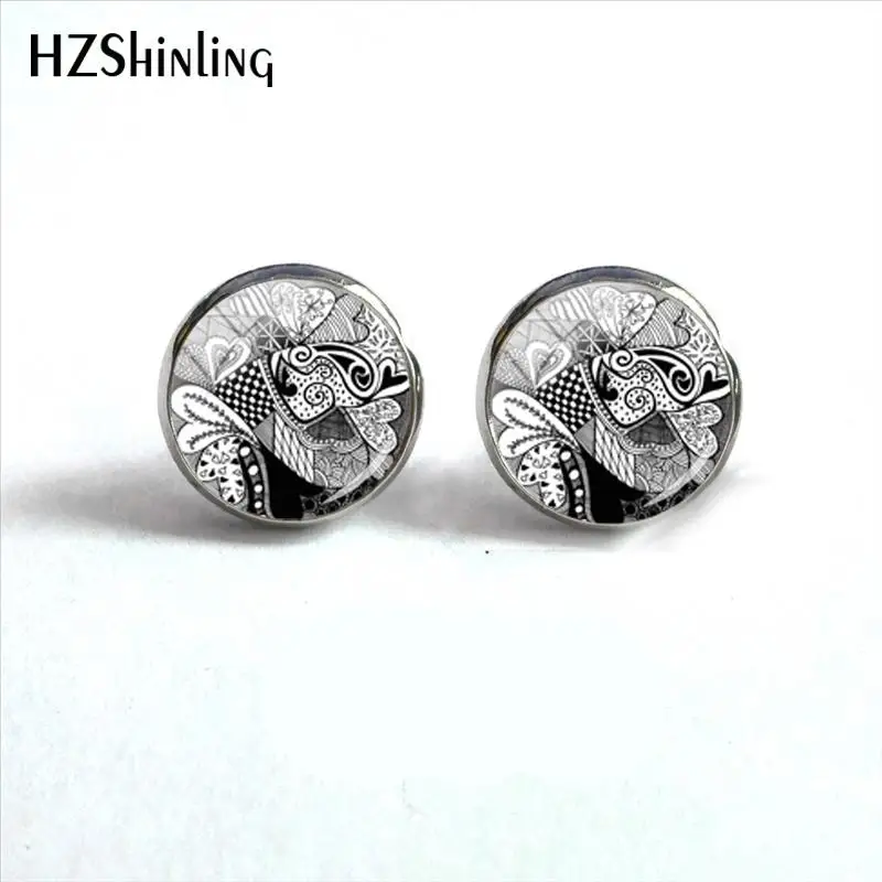2018 NEW Mandala Earring Zentangle Inspired Art Ear Stud Glass Dome Photo Earrings Round Hand Craft Jewelry For Women HZ4