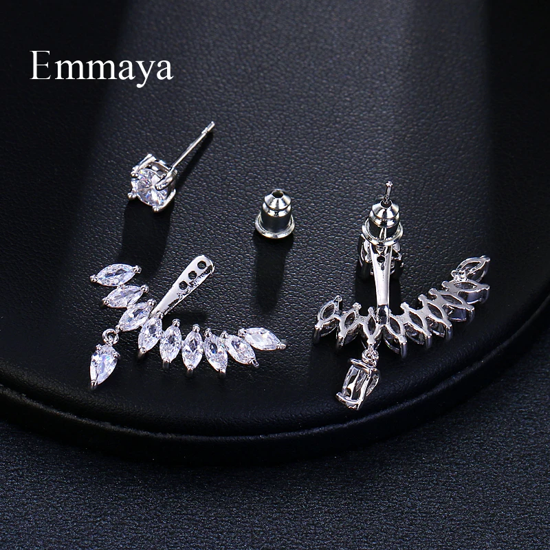 Emmaya New Zircon Crystal Front Back Double Sided Stud Earrings For Women Fashion Ear Piercing Earing Gift