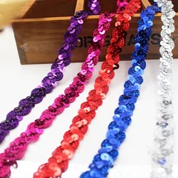 25 Meters Gold Silver Red Purple embellished Applique Sequins belts Lace Trim Ribbon sequin fabric Sew On Dress Clothes Curtain