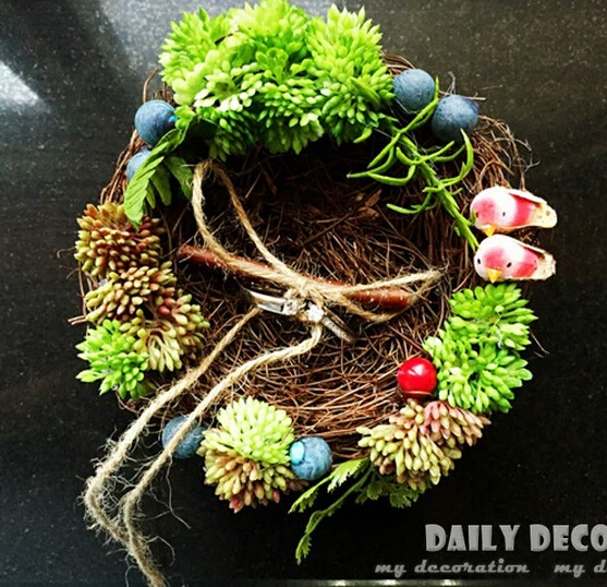 Handmade small bird nest wedding ring pillow Forest fleshy mini ring pillow for wedding artificial Succulent wedding ring care