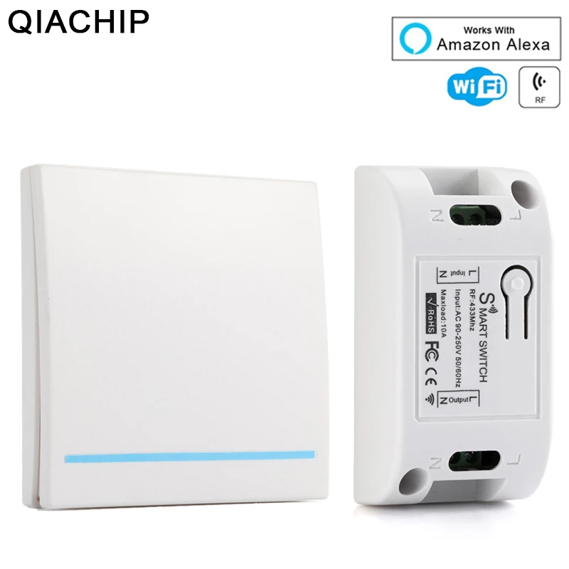 QIACHIP 433Mhz RF Wifi Switch Tuya App Wireless Remote Control Switch Wall Panel 433.92MHz Transmitter For Smart Home DIY