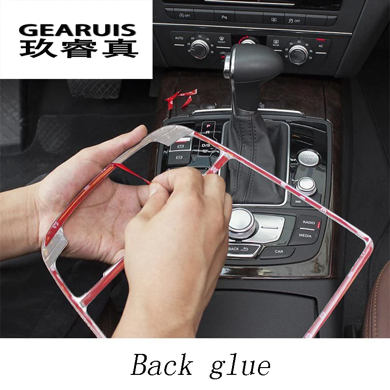 Estilo de coche, reposamanos Multimedia, Panel de engranaje, cubierta decorativa, pegatina embellecedora para Audi A6 C7, accesorios interiores de acero inoxidable para coche