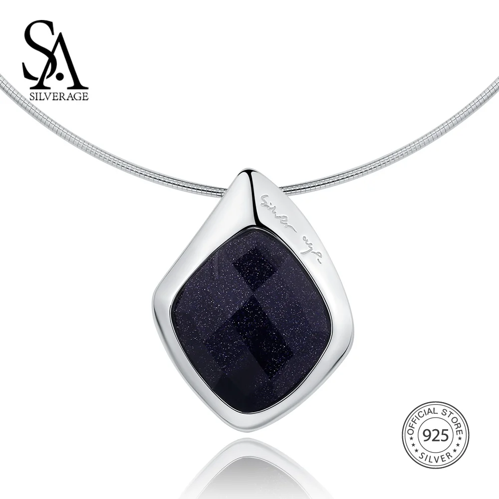 

SA SILVERAGE Necklaces Fine Jewelry For Women 925 Sterling Silver Choker Necklace Black Aventurine Chocke 12.58g/45mm*30mm