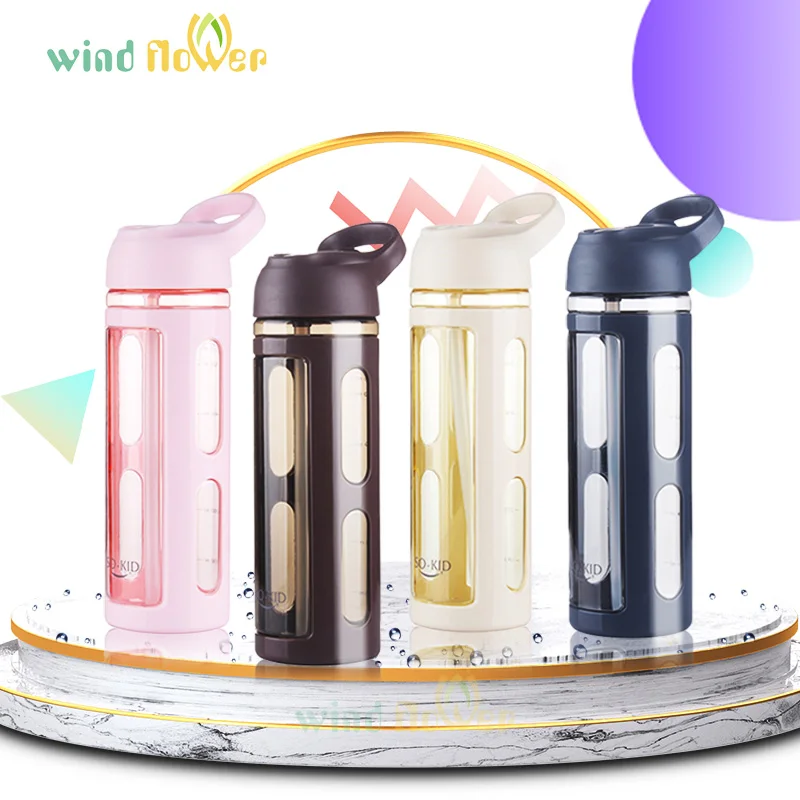 

Wind flower Creative Handle Straw Water Bottle Fashion Bottle Body Plastic Clothes Set Portable Leak-proof