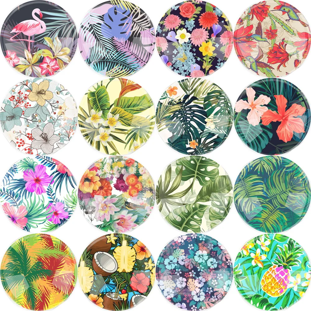 

Hot sale 10~25mm ins style Flower Bird Tropical Landscape Flatback Cameo Cabochon Glass Cabochon DIY Glass Jewelry Accessories