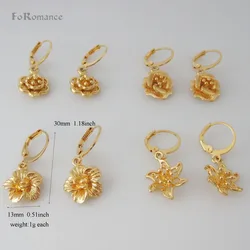 FOUR STYLES DANGLE 1.18 inch EARRING DIFFERENT FLOWER DANGLER YELLOW GOLD COLOR