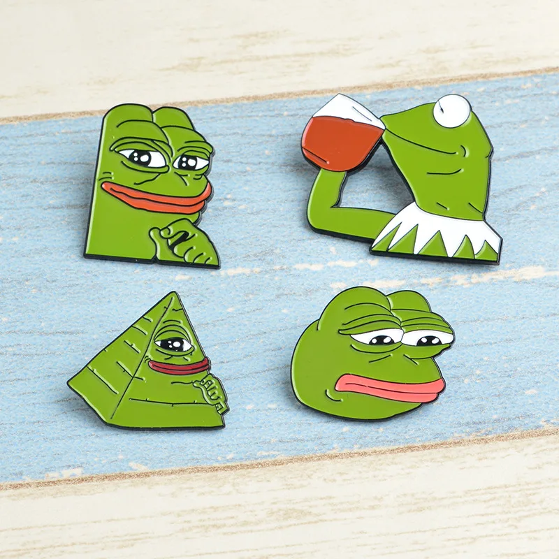 2018 NEW the Frog Pepe Sad Think Drink Funny Cute dark Metal Enamel brooches Button sweater Pins Badge kid\'s Gift frog souvenir