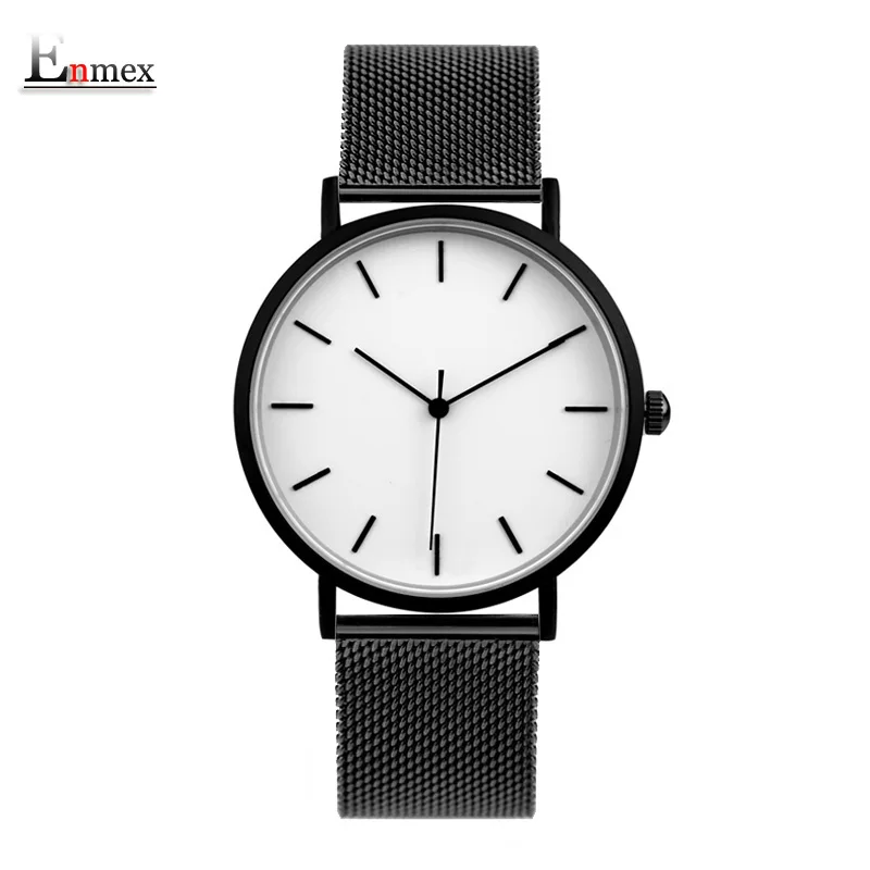 Enmex cool style men wristwatch Brief vogue simple stylish Black and white face leathe quartz clock fashion watches for mens