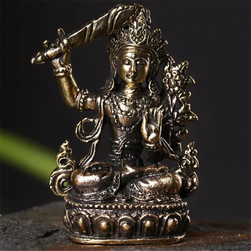 Little Small Pocket Custom Handmade Pure Copper Buddhist Supplies Manjushri Buddhist Statue Figurine