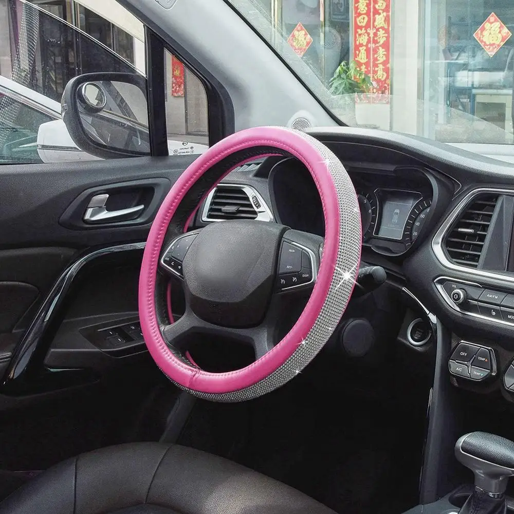 

38CM Steering Wheel Cover Car Shiny Diamonds Women Steering Wheel Soft Skidproof Cover Steering Wheel Protector