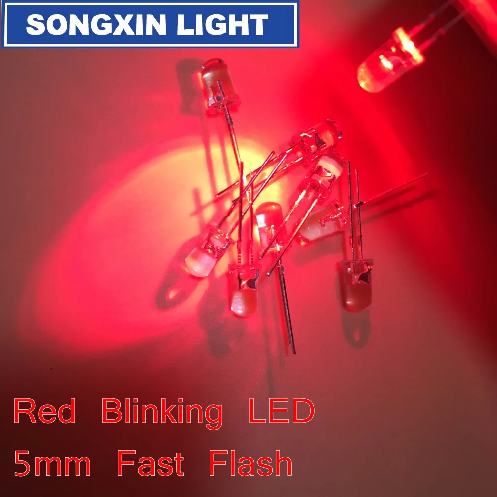 100pcs 5mm Red Light-Emitting-Diode Automatic Flashing LED Flash Control Blinking 5 mm Blink LED Diodo 1.5HZ danshan R