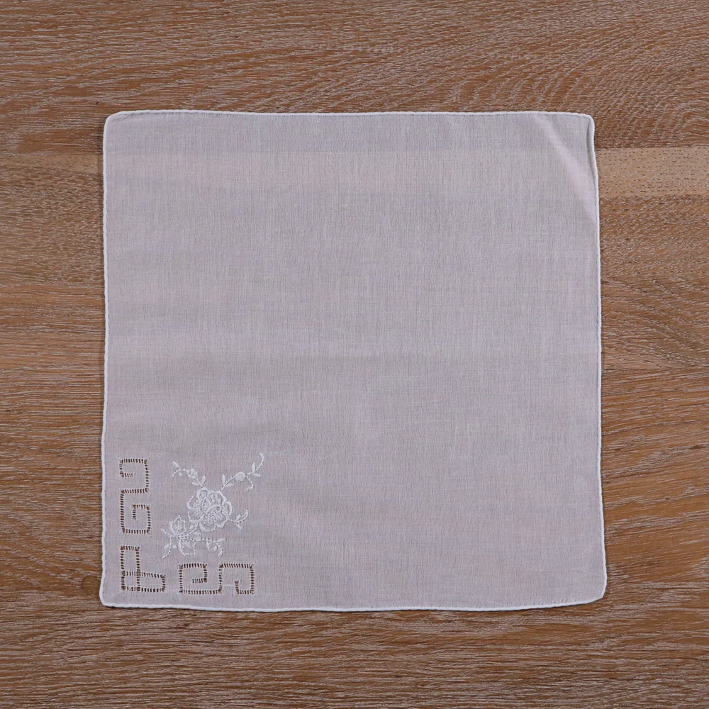 S012 :  1 piece Hand-made hand embroidery  handkie  Drawnwork White Cotton  handkerchief