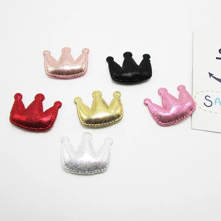 50pcs 4x3.2cm Shiny Paillette Crown Padded Patches Appliques For Clothes Sewing Supplies DIY Hair Bow Decoration
