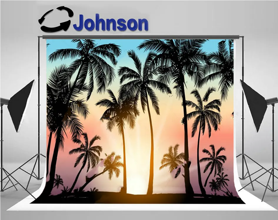 

Ocean Palm Trees Silhouette Tropical Grunge Sunset Beach photo backdrop Computer print wedding background