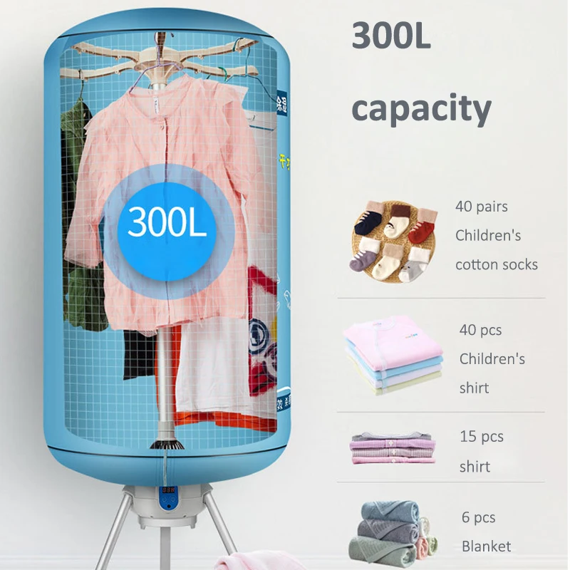 900w dobrável secador de roupa elétrica portátil ar quente do bebê secador de roupas com ptc aquecimento rápido e cronometragem 300l 220v