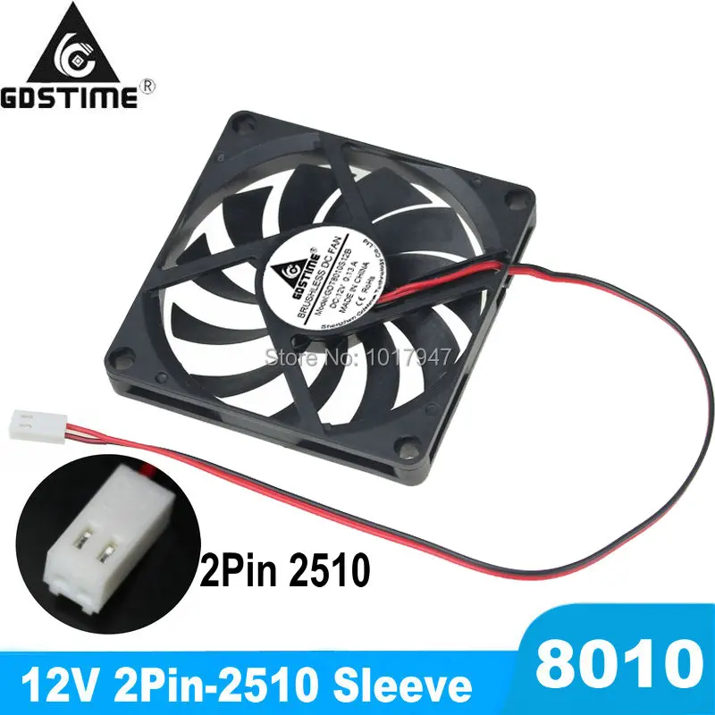 

50 PCS Gdstime DC 12V 2Pin 2510 Connector 8cm 8010 80mm 80x80x10mm Exhaust Cooling Fan