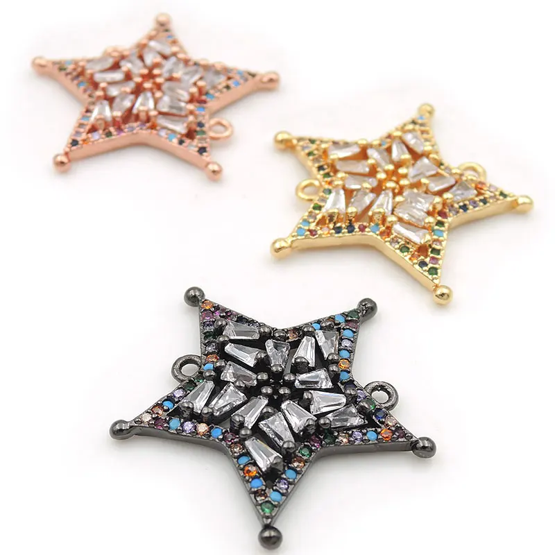 

25*25*3mm Micro Pave CZ Of Mixing Colors Star Connector Fit For Women As DIY Bracelets Accessory