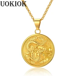 Vintage Jewelry Dragon Necklace Golden Trendy Biker Pendant & Chain For Men/Women Punk Gift Gold Color 19-25inch neclace