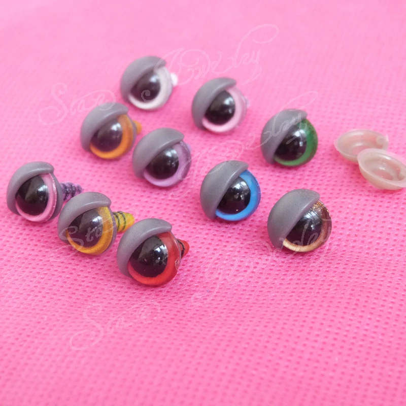 100pcs/lot---10mm mixed color safety toy eyes with eyelid with washer---you can choose eyelid color