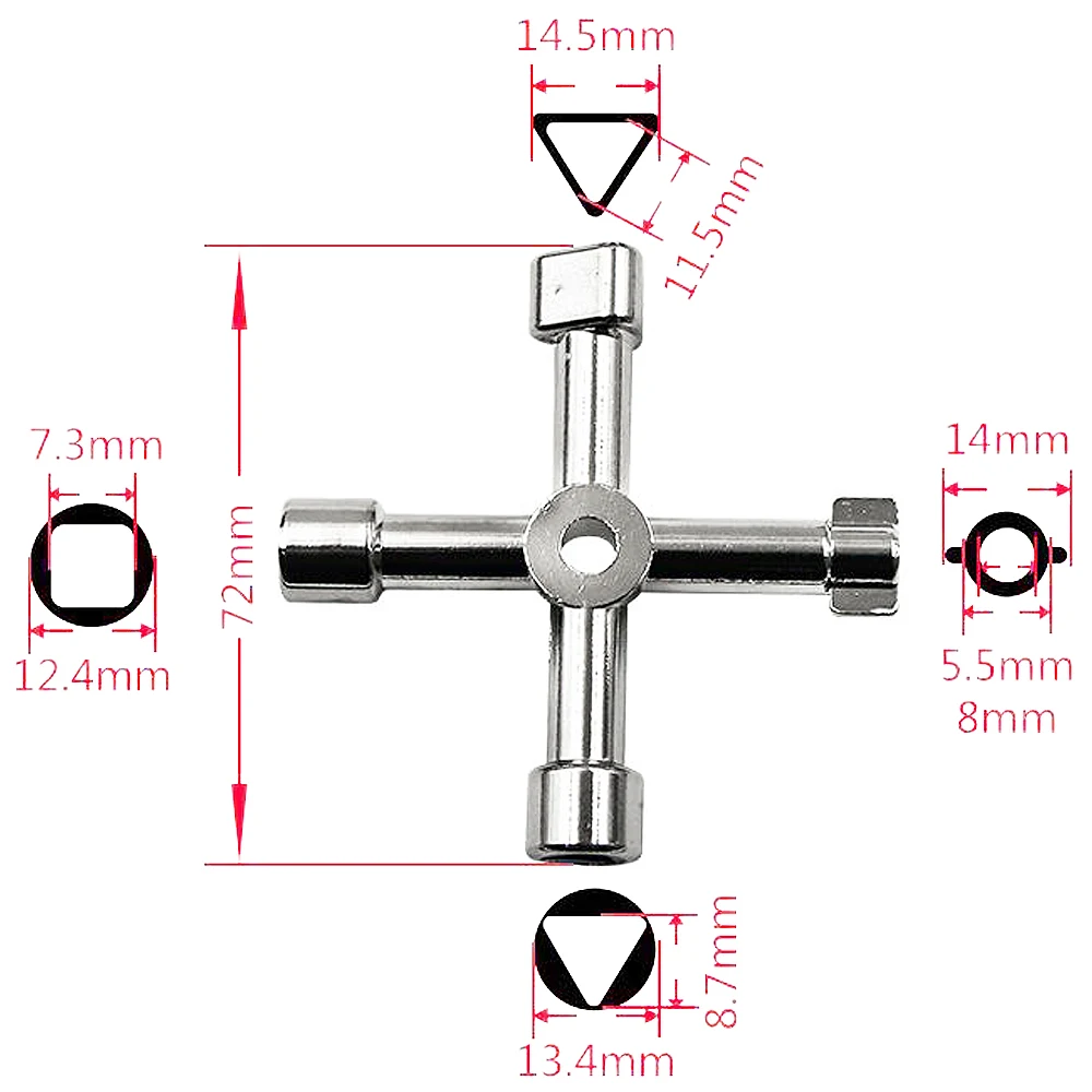 Universal Cross Key 4 In 1  Multi-function Triangle Key Plumber Keys Triangle For Gas Electric Meter Cabinets Bleed Radiators